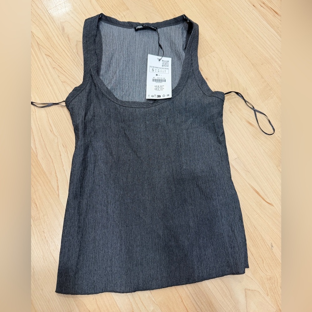 Zara Charcoal Textured Scoop Neck Tank Top